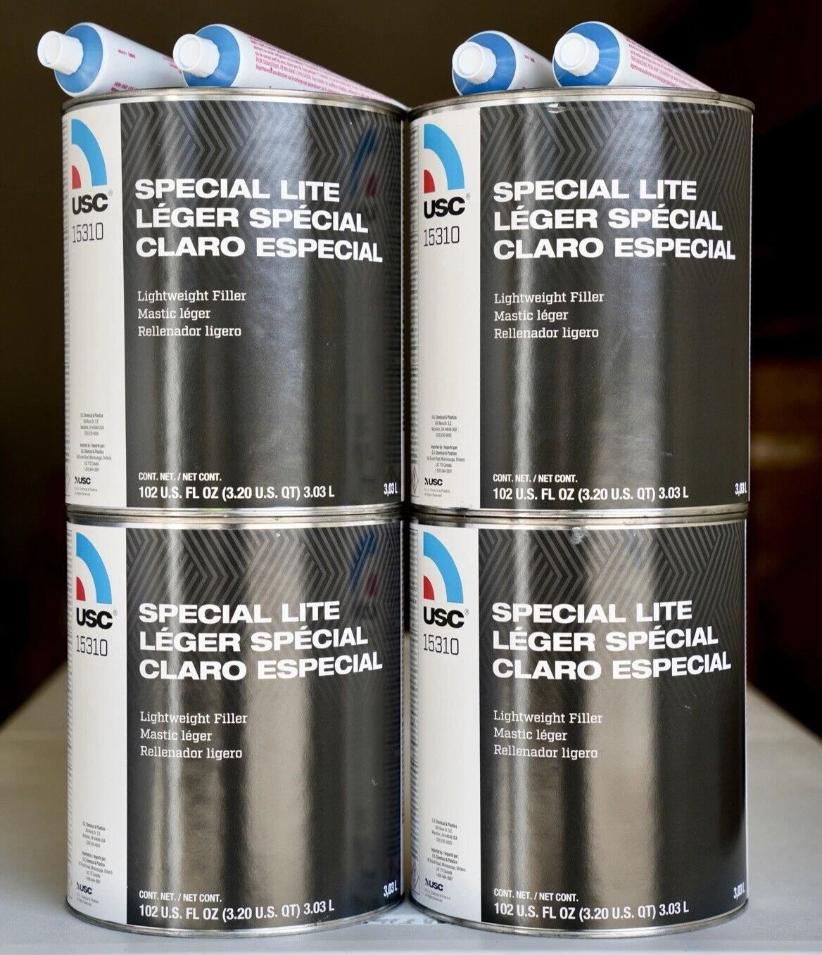 4 Pack! USC Special Lite 15310 Lightweight Filler, No Tack 0.8 Gallon +Hardeners