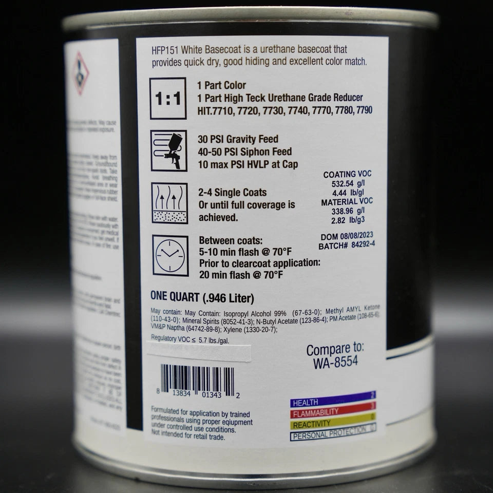 High Teck HFP151 GM White Basecoat Urethane Auto Paint QUART GM WA8554