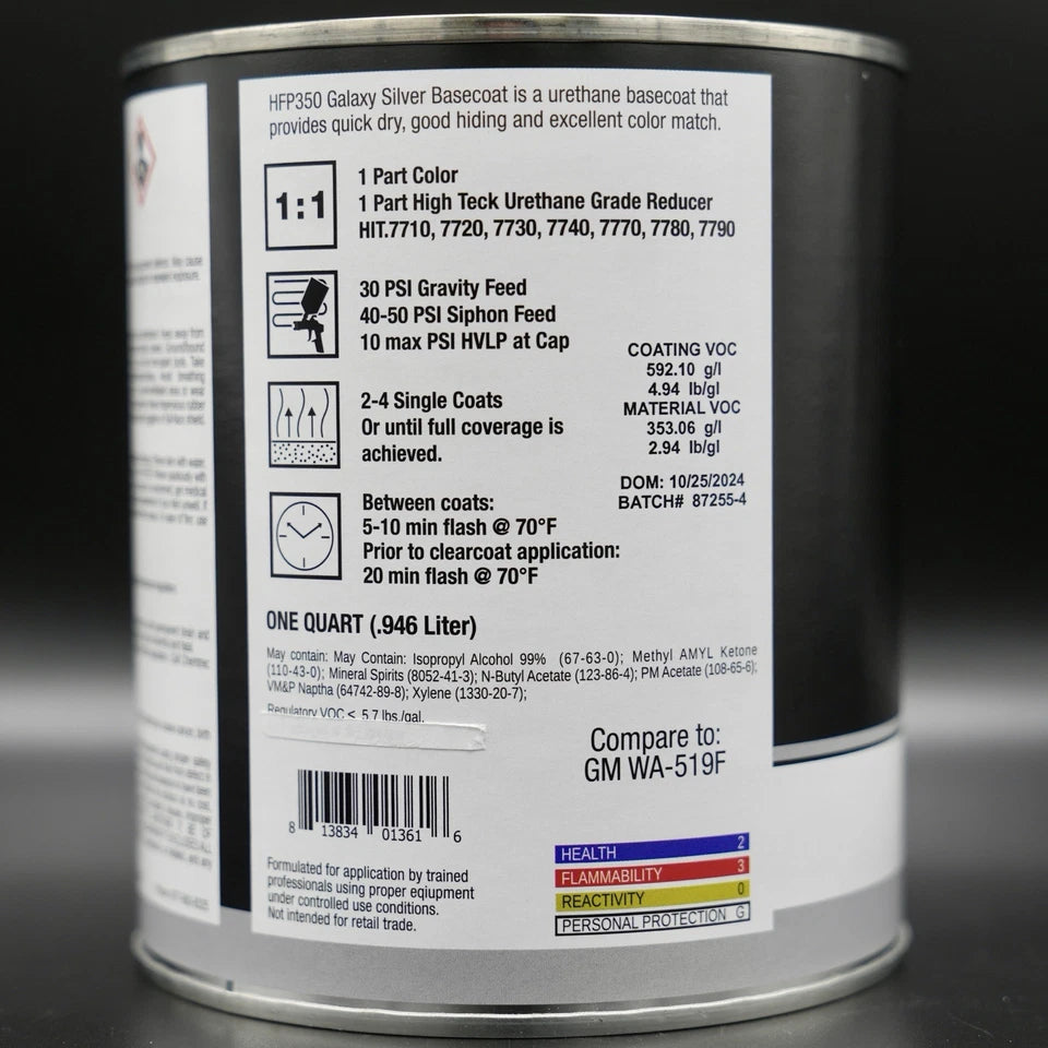 High Teck HFP350 Galaxy Silver Urethane Basecoat QUART GM WA519F Auto Paint